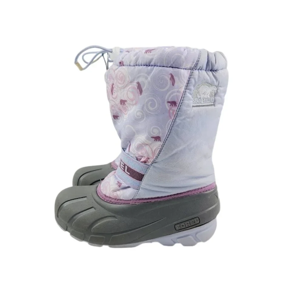 Sorel Girl's Purple Cub Wave Bears Mid-Calf‎ Winter Snow Boot Size 4
